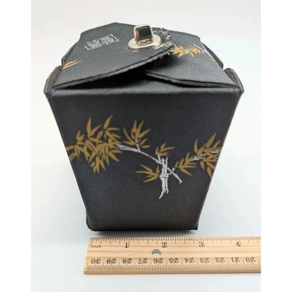 Chinese Takeout Box Purse Storage Accent Black Gold